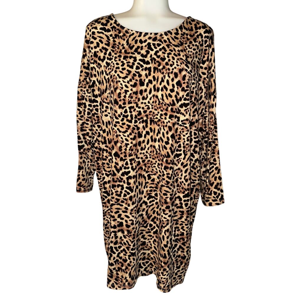 Chicos Women’s Size 2 US Large  Blouse Top Black Gold Animal Print Stretch